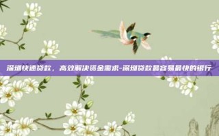深圳快速贷款，高效解决资金需求-深圳贷款最容易最快的银行